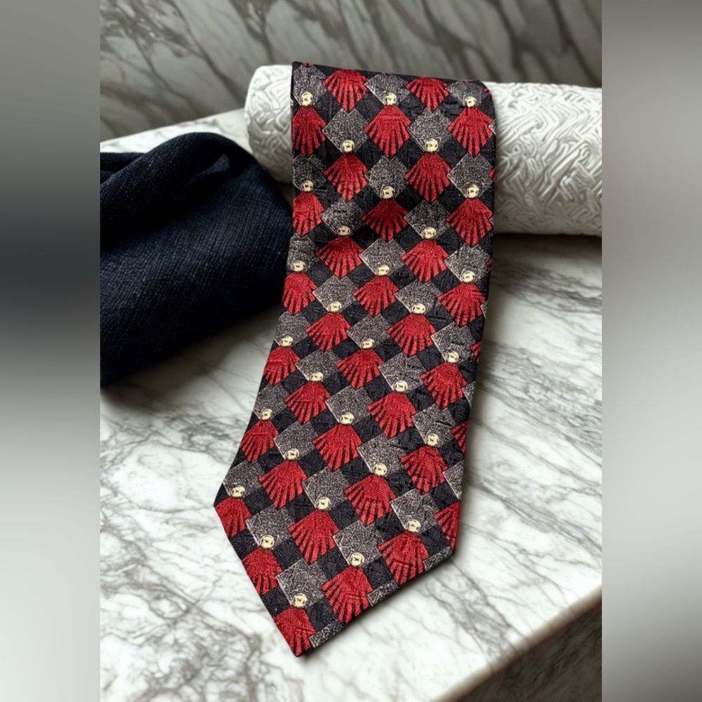 Ermenegildo Zegna Red and Gold Geometric Tie